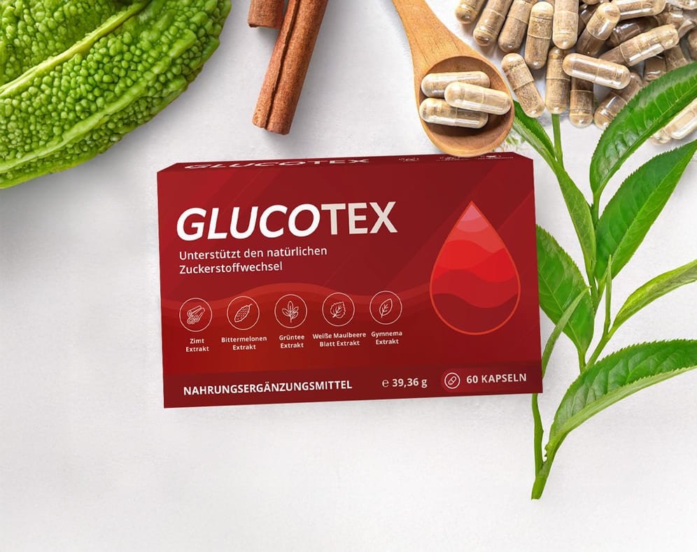 Glucotex Packung mit Kapseln, Bittermelone, Zimt und Grüntee-Blättern